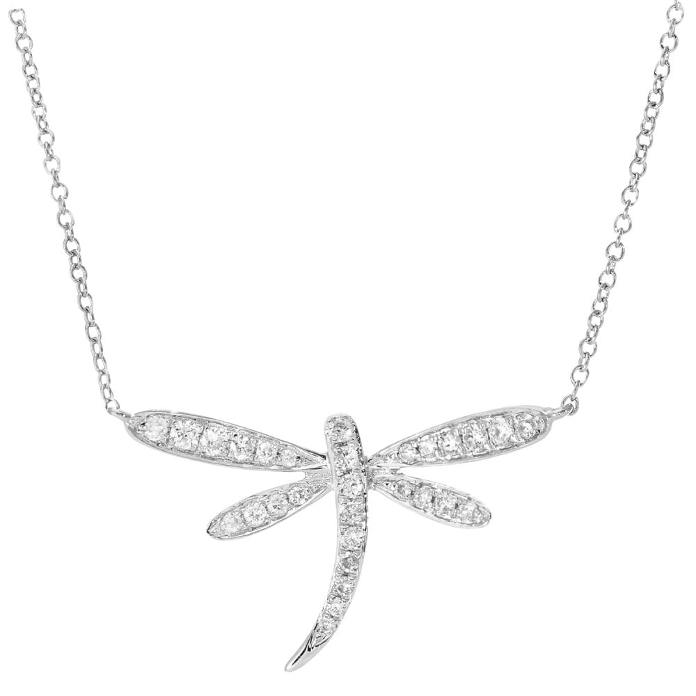 SPARKLD 9ct White Gold 0.15ct Diamond Dragonfly Necklace