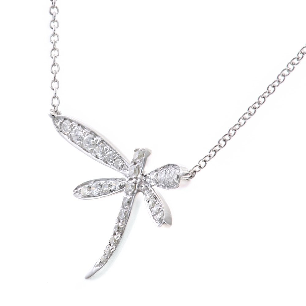 SPARKLD 9ct White Gold 0.15ct Diamond Dragonfly Necklace