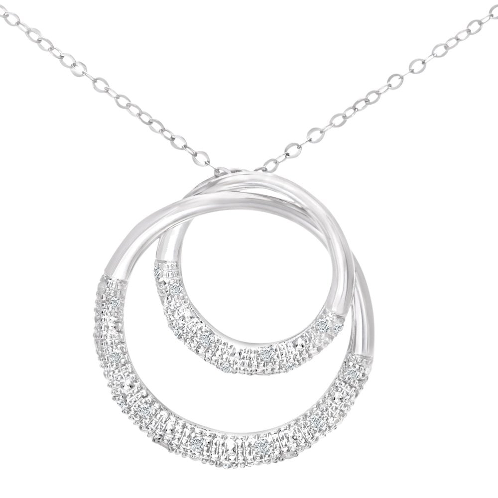 SPARKLD 9ct White Gold 0.10ct Diamond Circle Pendant Necklace