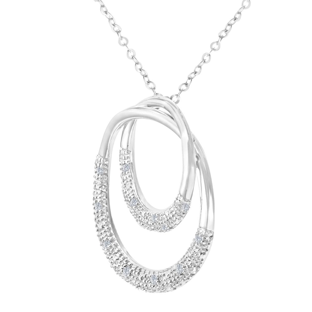 SPARKLD 9ct White Gold 0.10ct Diamond Circle Pendant Necklace