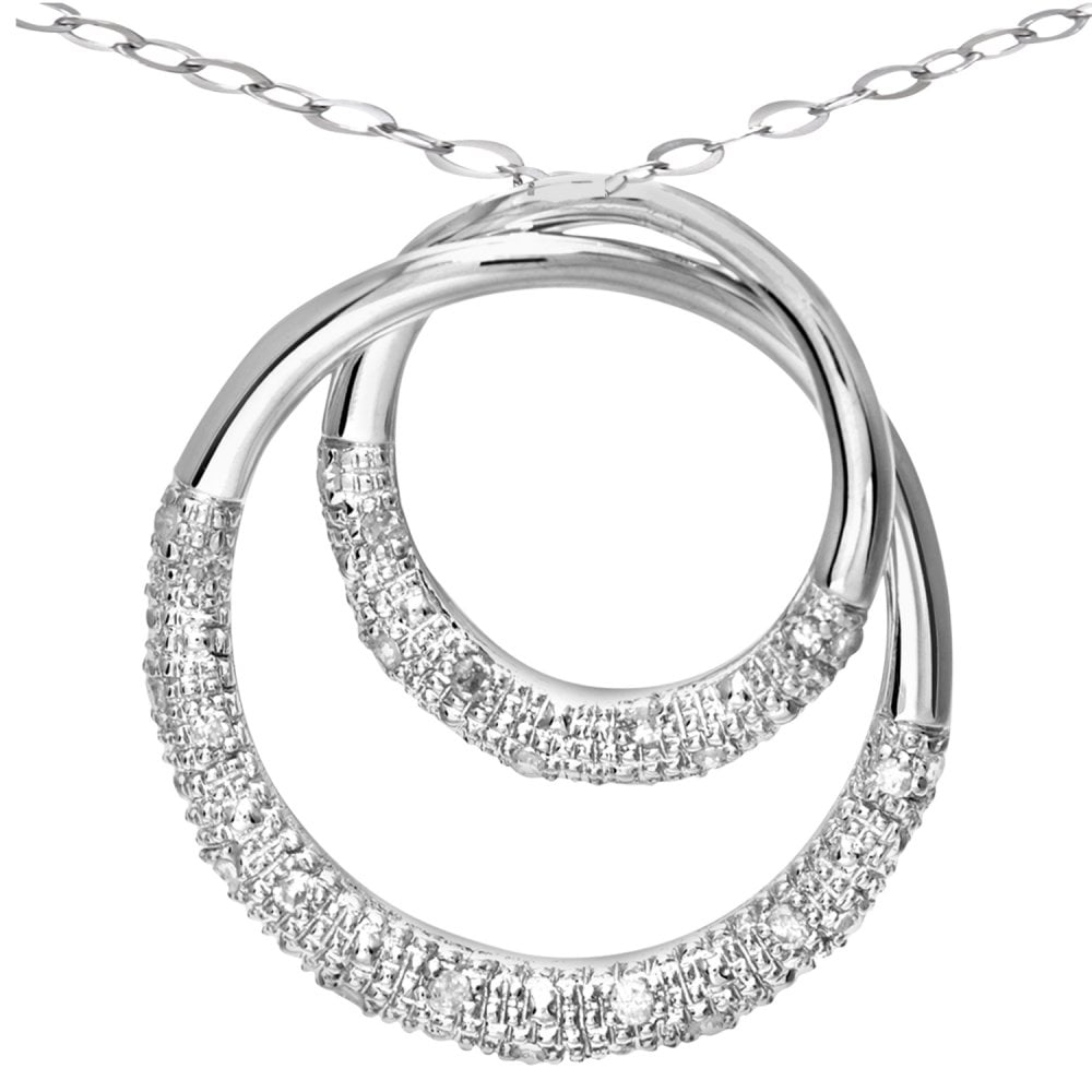 SPARKLD 9ct White Gold 0.10ct Diamond Circle Pendant Necklace