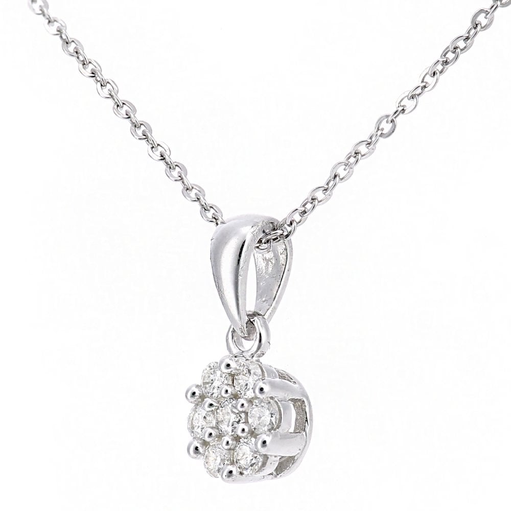 SPARKLD 9ct White Gold 0.10ct Diamond Cluster Pendant Necklace