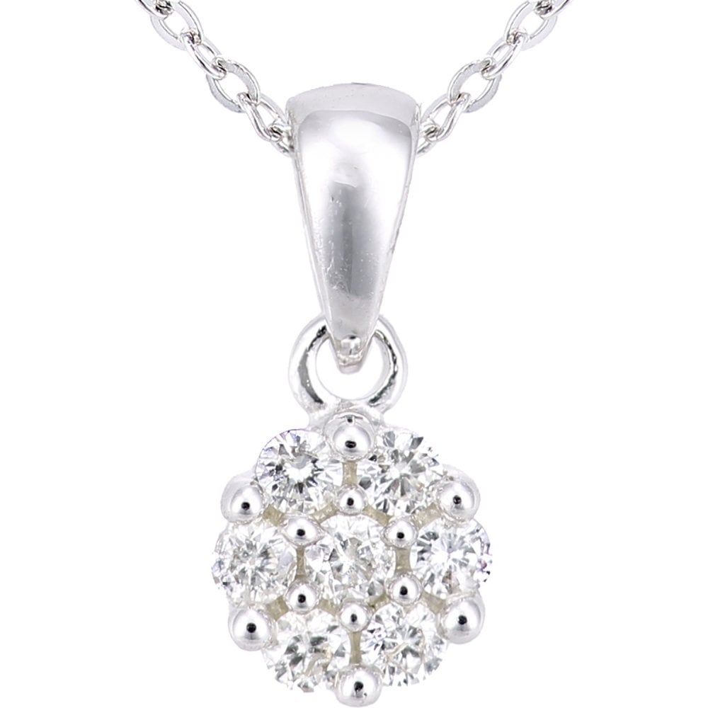 SPARKLD 9ct White Gold 0.10ct Diamond Cluster Pendant Necklace