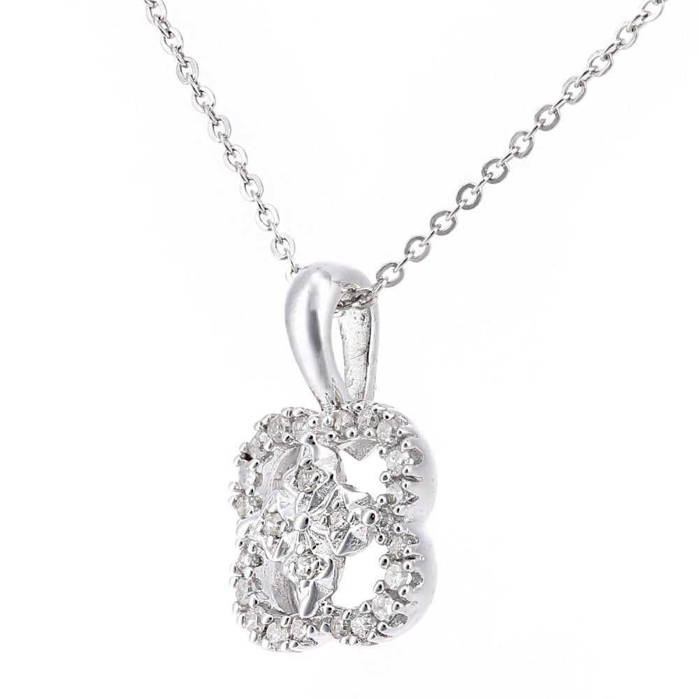 SPARKLD 9ct White Gold 0.10ct Diamond Flower Pendant Necklace