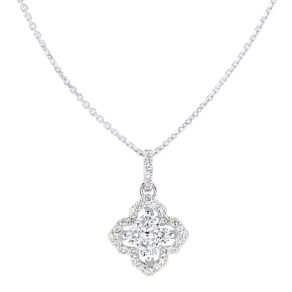 SPARKLD 9ct White Gold 0.10ct Diamond Halo Pendant Necklace
