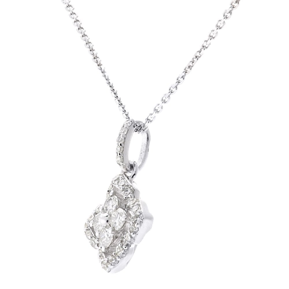 SPARKLD 9ct White Gold 0.10ct Diamond Halo Pendant Necklace