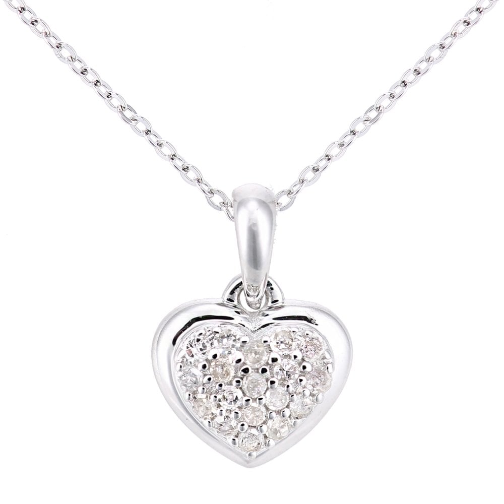 SPARKLD 9ct White Gold 0.10ct Diamond Heart Halo Pendant Necklace
