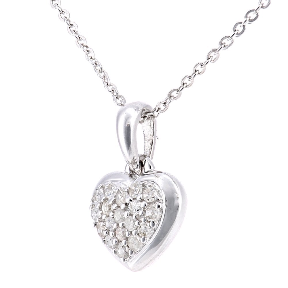 SPARKLD 9ct White Gold 0.10ct Diamond Heart Halo Pendant Necklace