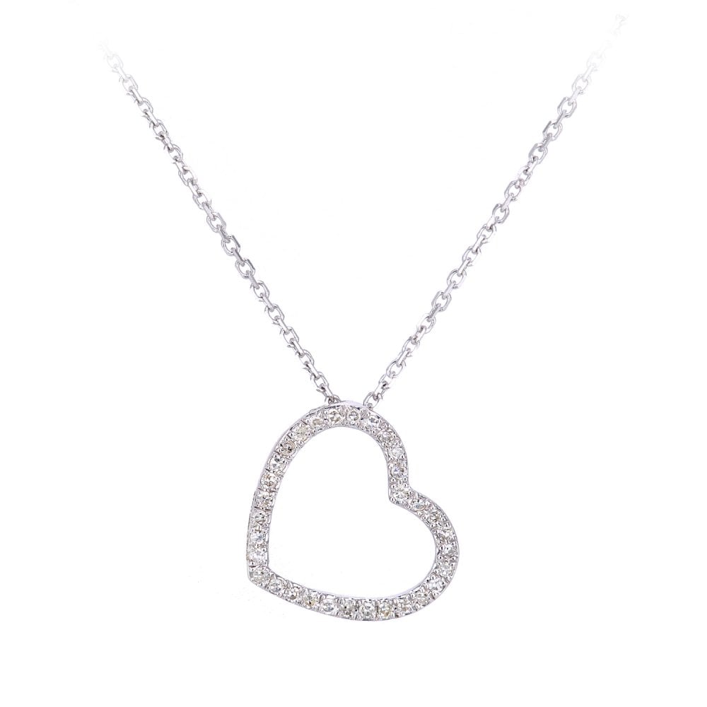 SPARKLD 9ct White Gold 0.10ct Diamond Heart Pendant Necklace
