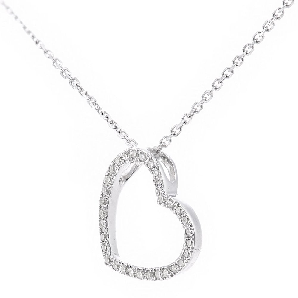 SPARKLD 9ct White Gold 0.10ct Diamond Heart Pendant Necklace