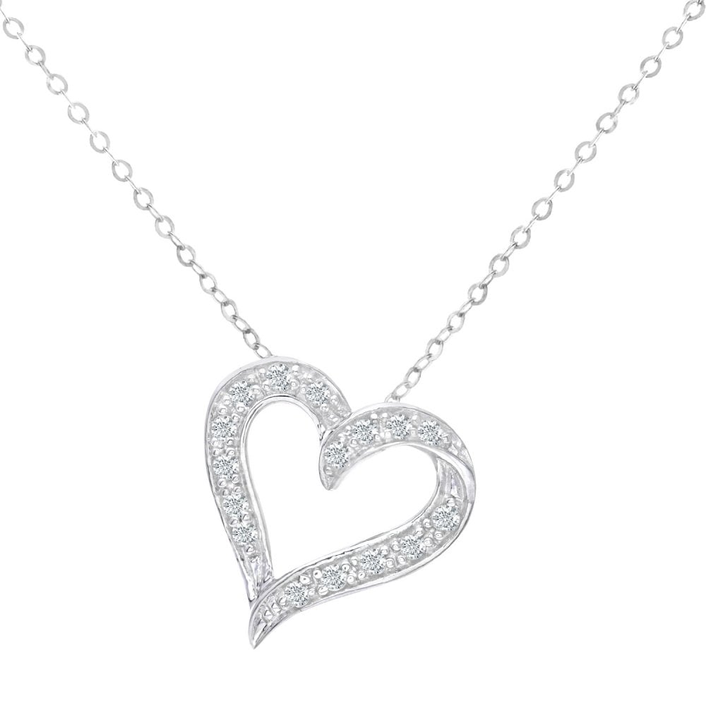 SPARKLD 9ct White Gold 0.10ct Diamond Heart Pendant Necklace