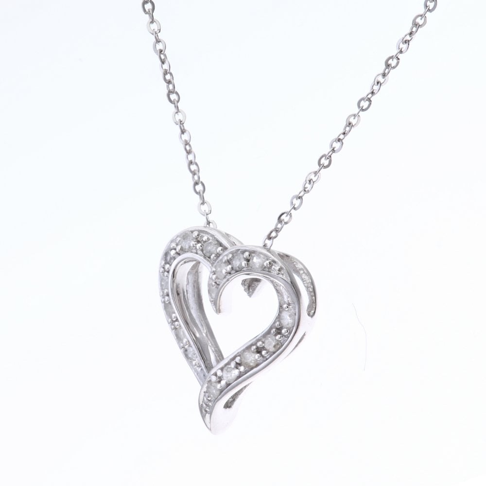 SPARKLD 9ct White Gold 0.10ct Diamond Heart Pendant Necklace