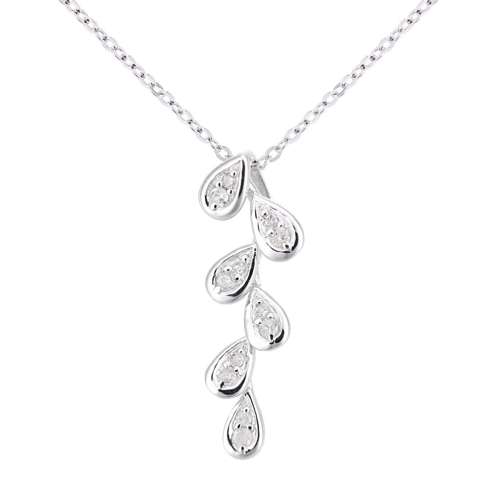 SPARKLD 9ct White Gold 0.10ct Diamond Leaf Pendant Necklace