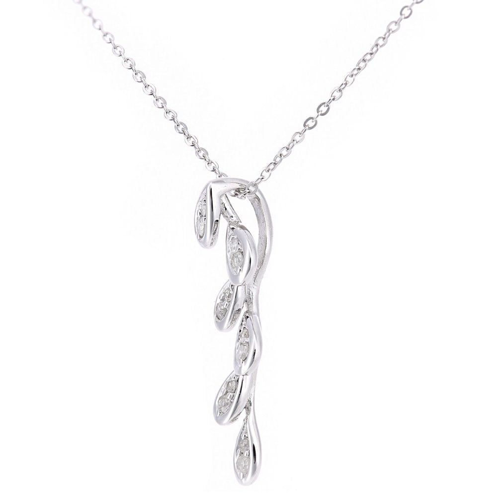 SPARKLD 9ct White Gold 0.10ct Diamond Leaf Pendant Necklace