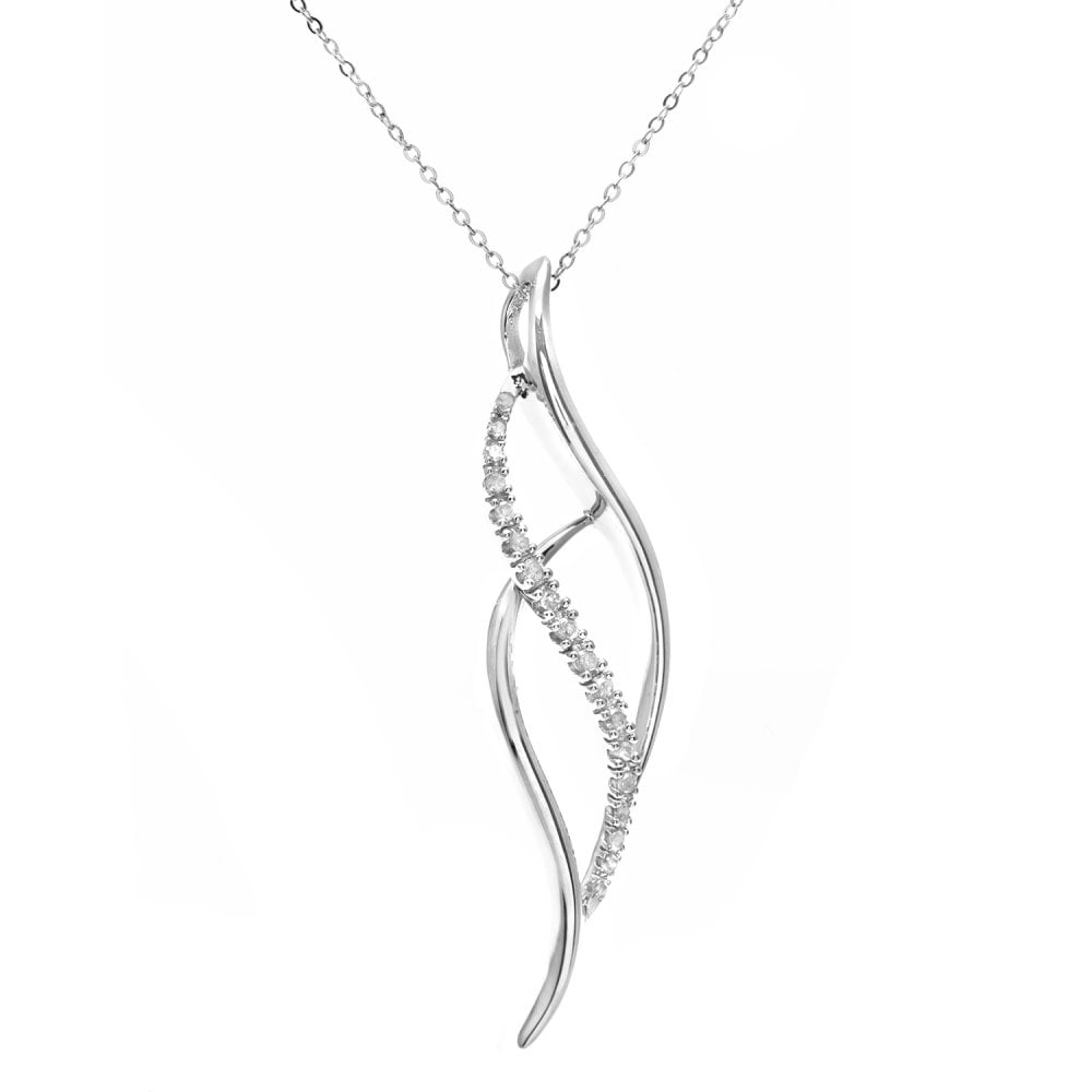 SPARKLD 9ct White Gold 0.10ct Diamond Twist Pendant Necklace