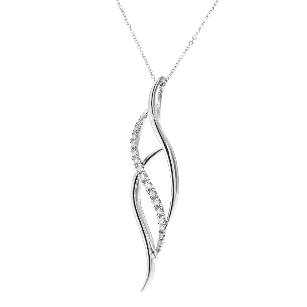 SPARKLD 9ct White Gold 0.10ct Diamond Twist Pendant Necklace