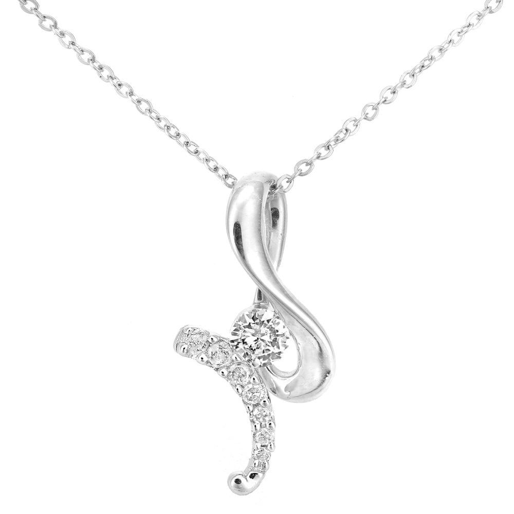 SPARKLD 9ct White Gold 0.11ct Diamond Twist Pendant Necklace