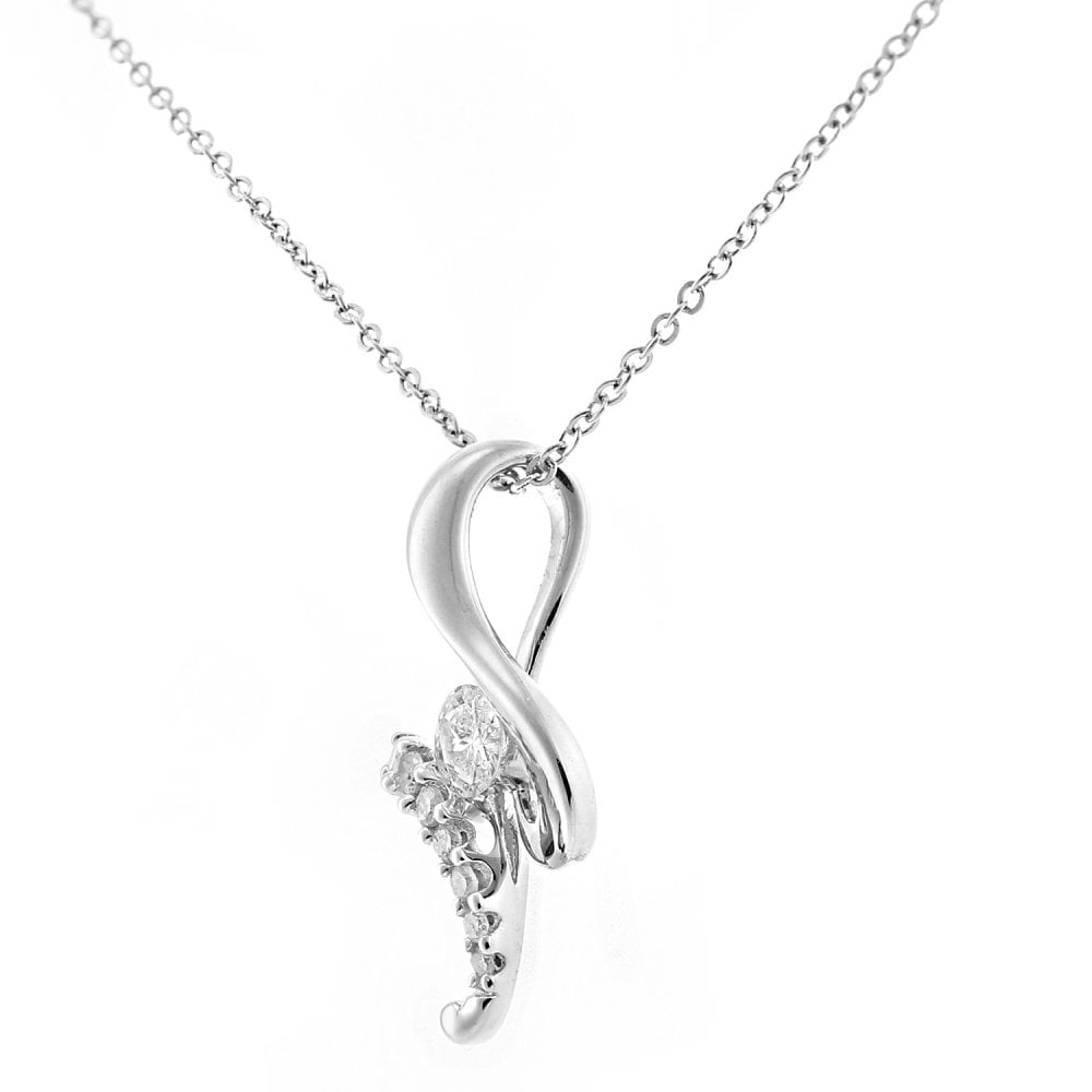 SPARKLD 9ct White Gold 0.11ct Diamond Twist Pendant Necklace
