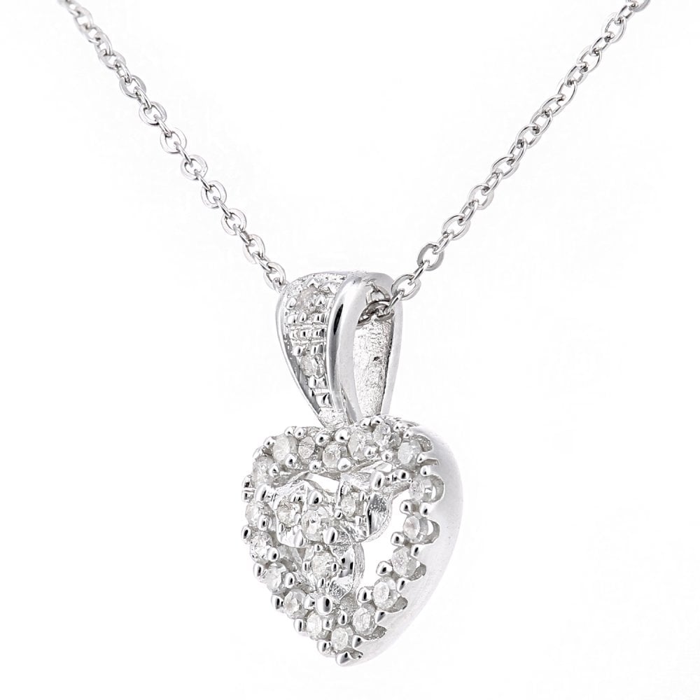 SPARKLD 9ct White Gold 0.12ct Diamond Heart Pendant Necklace
