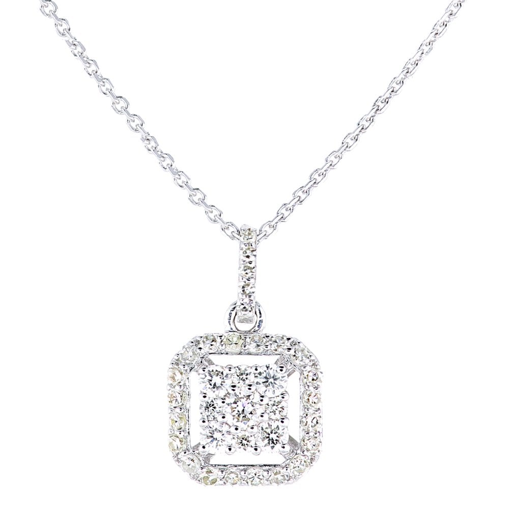 SPARKLD 9ct White Gold 0.13ct Diamond Halo Pendant Necklace