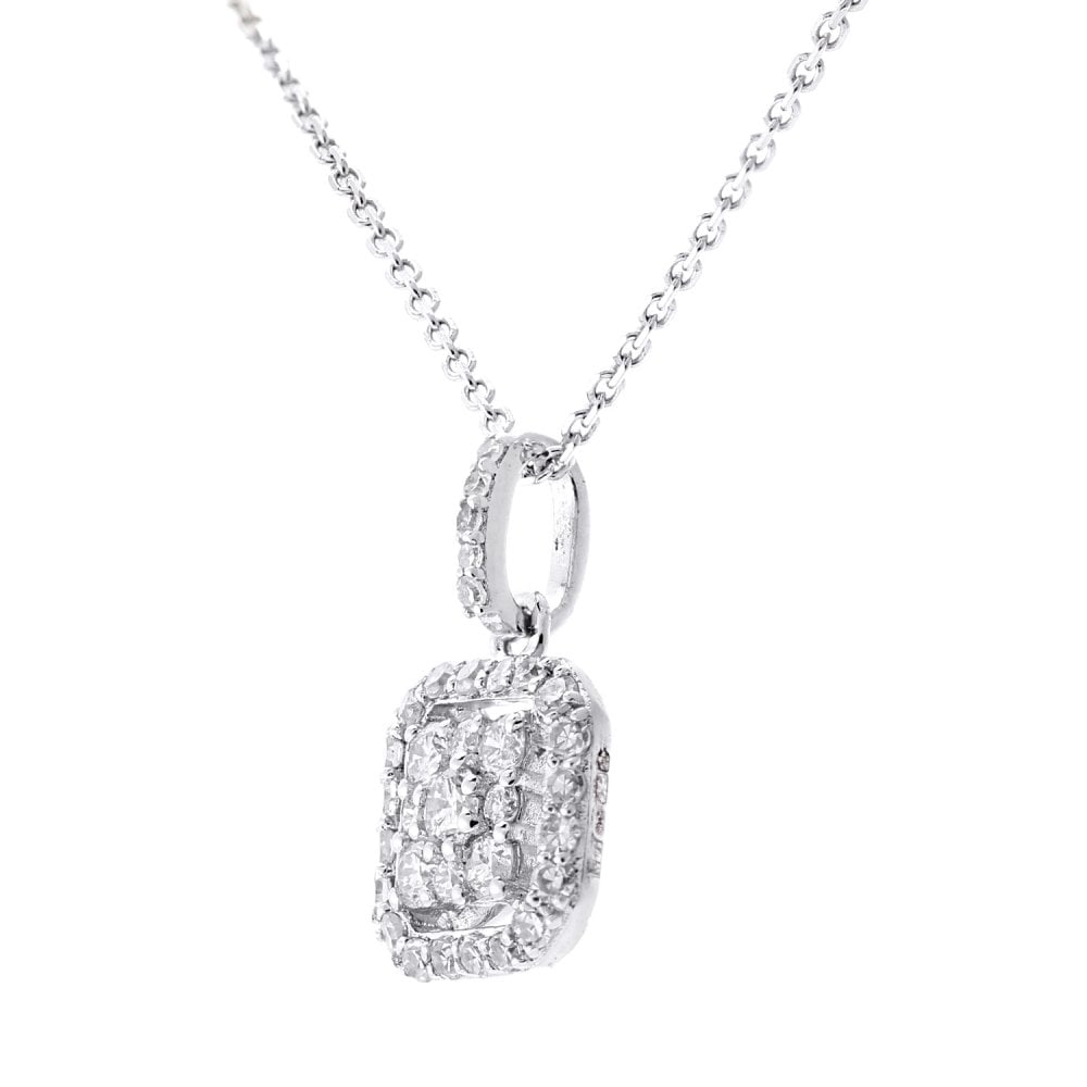 SPARKLD 9ct White Gold 0.13ct Diamond Halo Pendant Necklace
