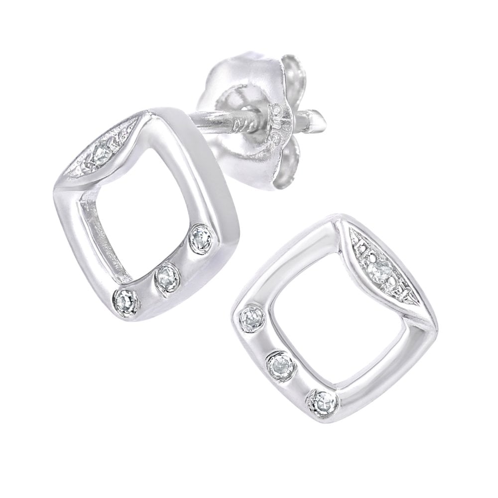 SPARKLD 9ct White Gold 0.02ct Diamond Trilogy Stud Earrings