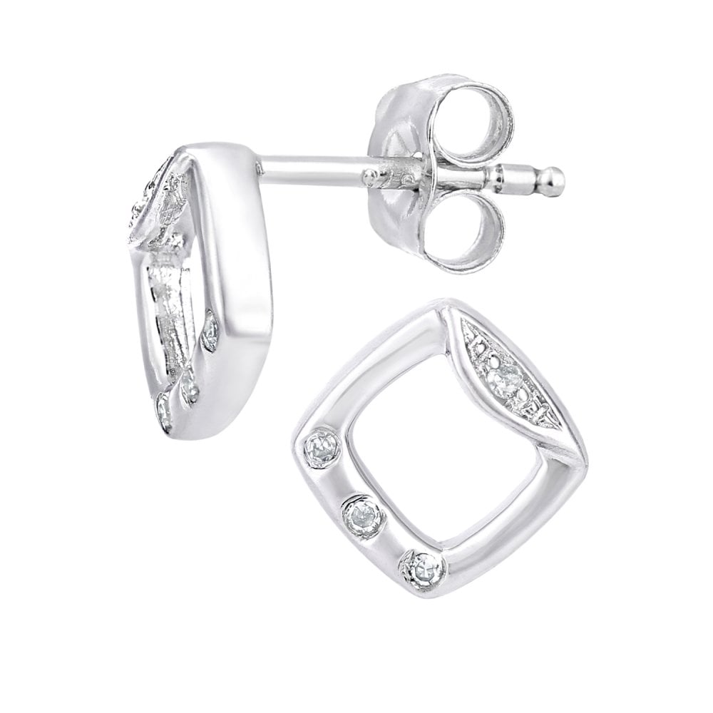 SPARKLD 9ct White Gold 0.02ct Diamond Trilogy Stud Earrings