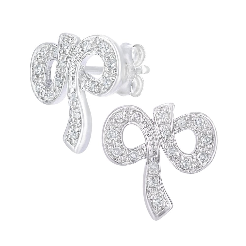 SPARKLD 9ct White Gold 0.10ct Diamond Bow Stud Earrings