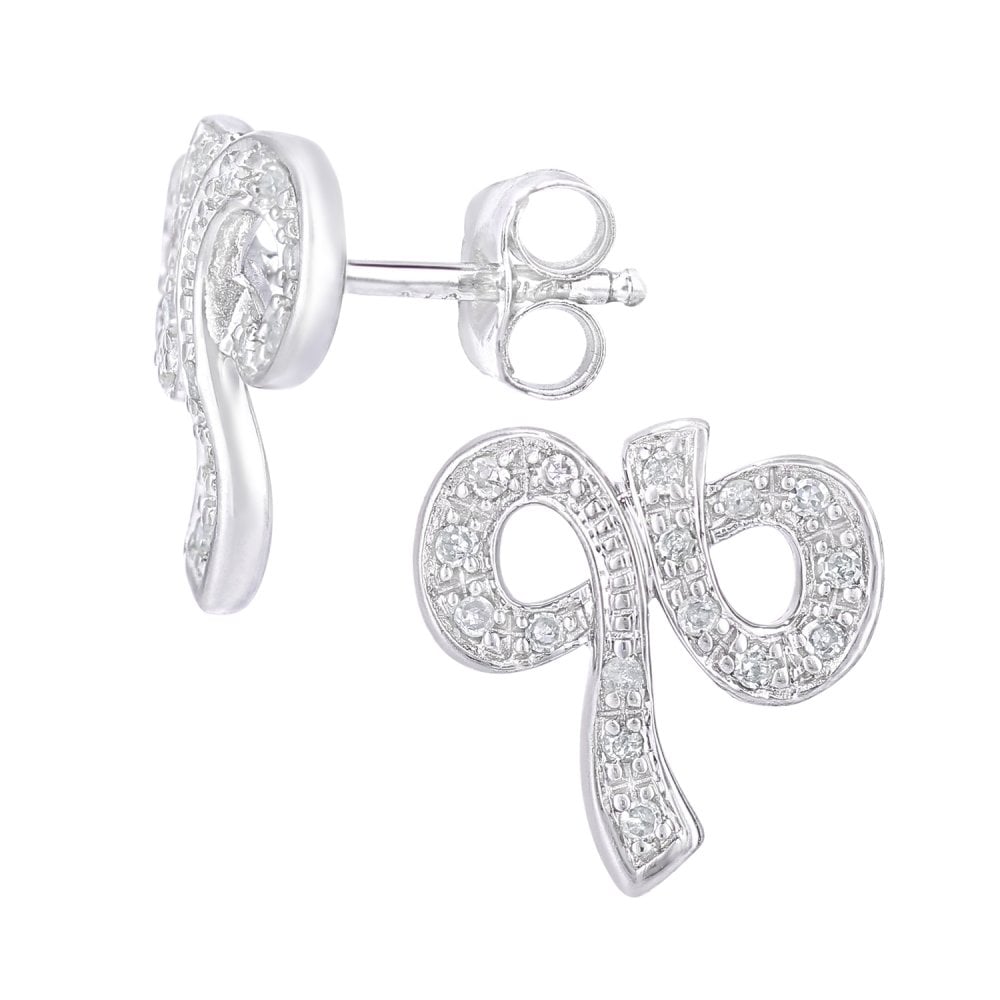 SPARKLD 9ct White Gold 0.10ct Diamond Bow Stud Earrings