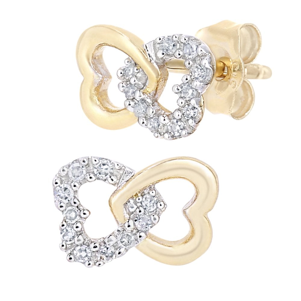 SPARKLD 9ct Yellow Gold 0.06ct Diamond Heart Stud Earrings