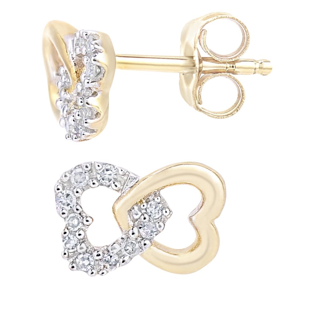 SPARKLD 9ct Yellow Gold 0.06ct Diamond Heart Stud Earrings