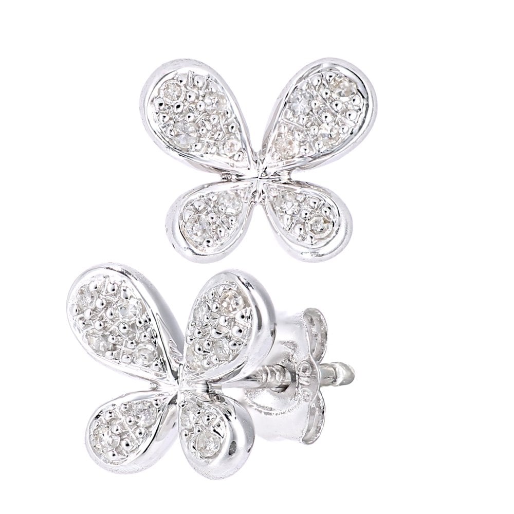 SPARKLD 9ct White Gold 0.10ct Diamond Butterfly Stud Earrings