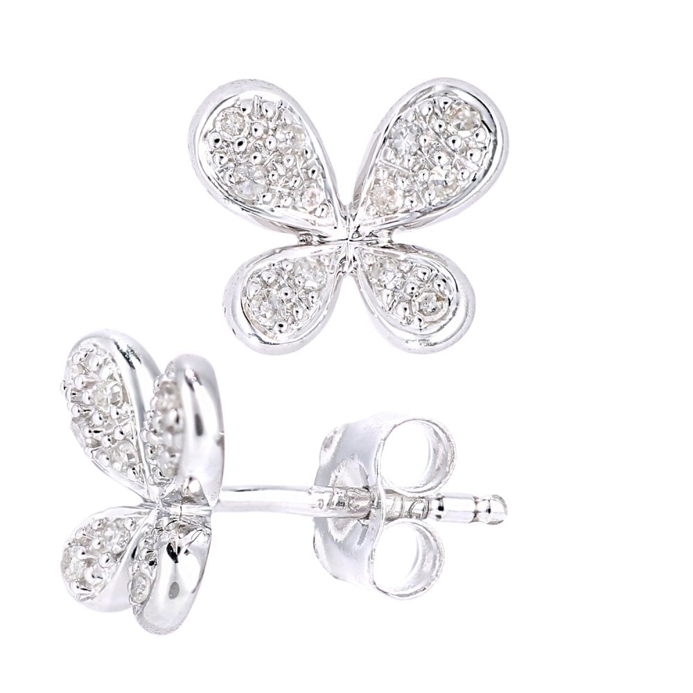 SPARKLD 9ct White Gold 0.10ct Diamond Butterfly Stud Earrings