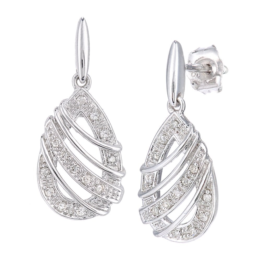 SPARKLD 9ct White Gold 0.10ct Diamond Teardrop Earrings