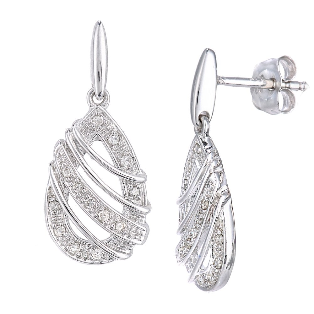 SPARKLD 9ct White Gold 0.10ct Diamond Teardrop Earrings