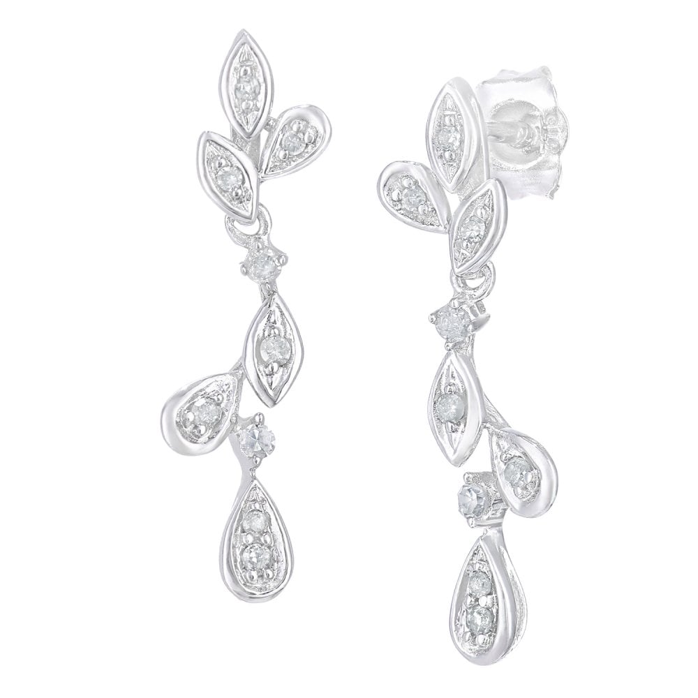 SPARKLD 9ct White Gold 0.10ct Diamond Teardrop Earrings