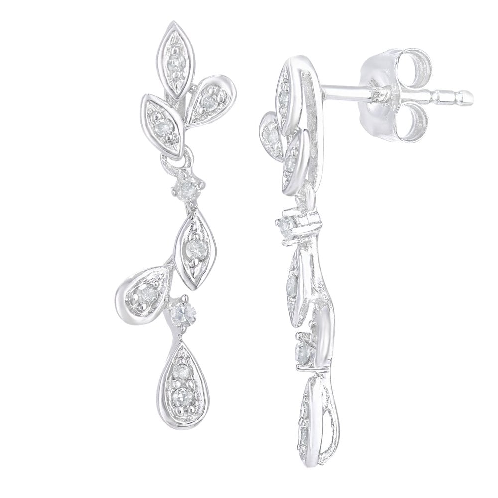 SPARKLD 9ct White Gold 0.10ct Diamond Teardrop Earrings