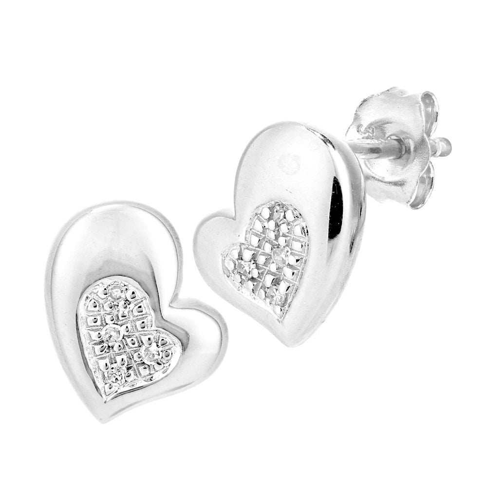 SPARKLD 9ct White Gold 0.03ct Diamond Heart Stud Earrings