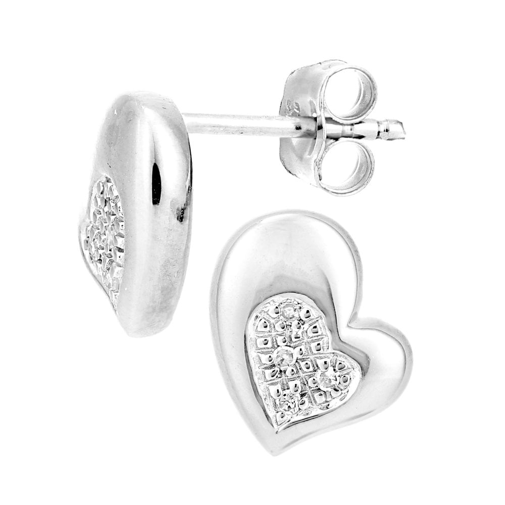 SPARKLD 9ct White Gold 0.03ct Diamond Heart Stud Earrings