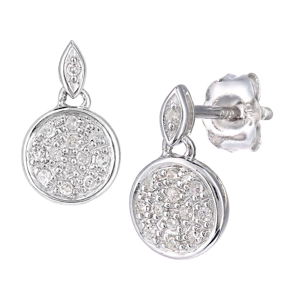 SPARKLD 9ct White Gold 0.10ct Diamond Halo Drop Earrings