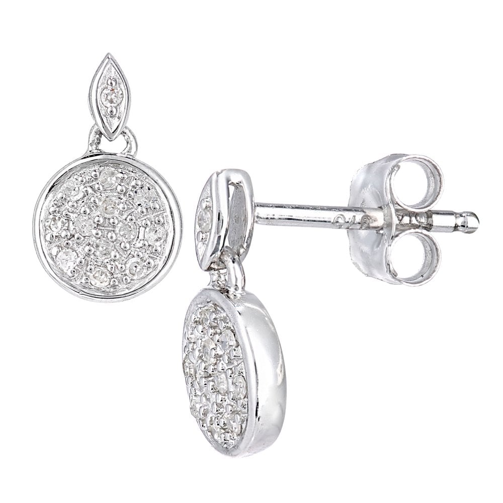 SPARKLD 9ct White Gold 0.10ct Diamond Halo Drop Earrings