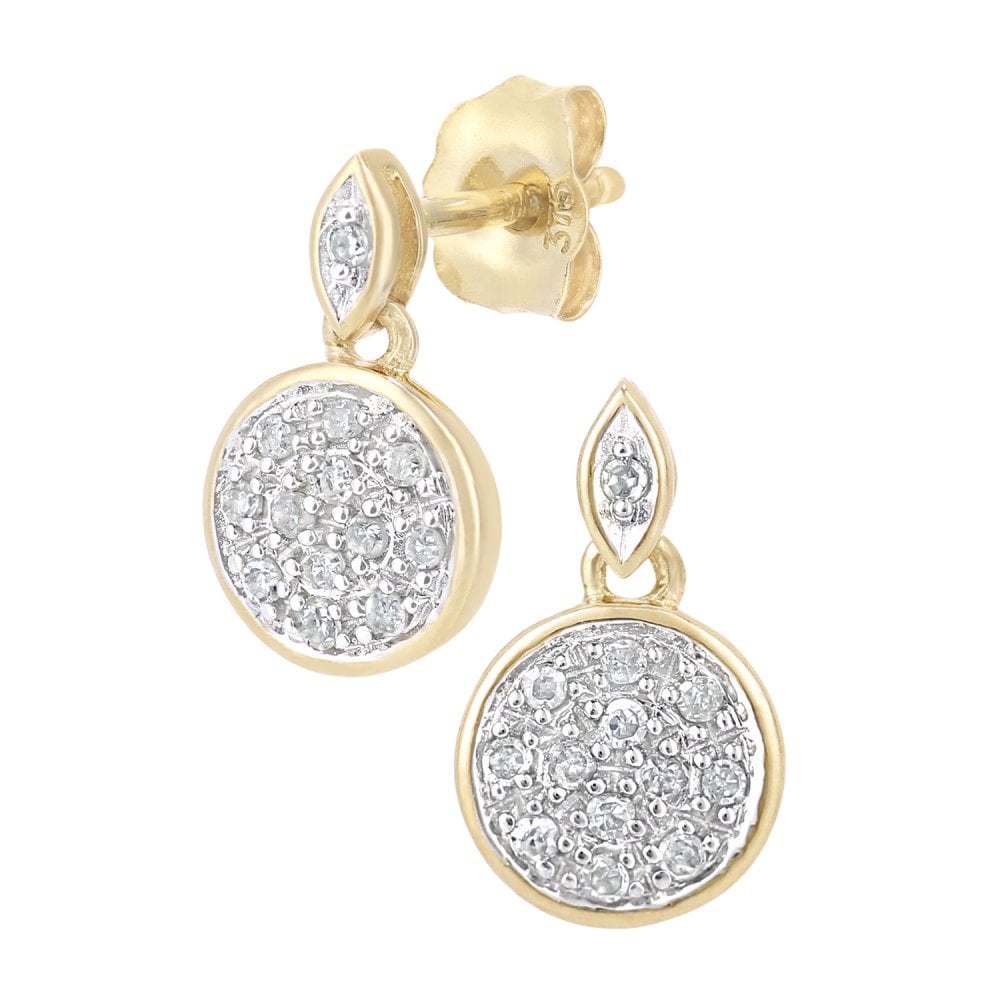 SPARKLD 9ct Yellow Gold 0.10ct Diamond Halo Drop Earrings
