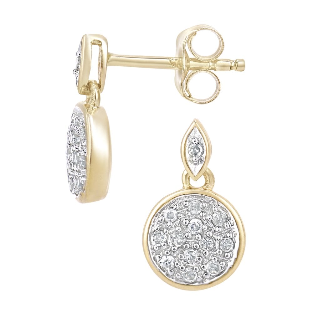 SPARKLD 9ct Yellow Gold 0.10ct Diamond Halo Drop Earrings