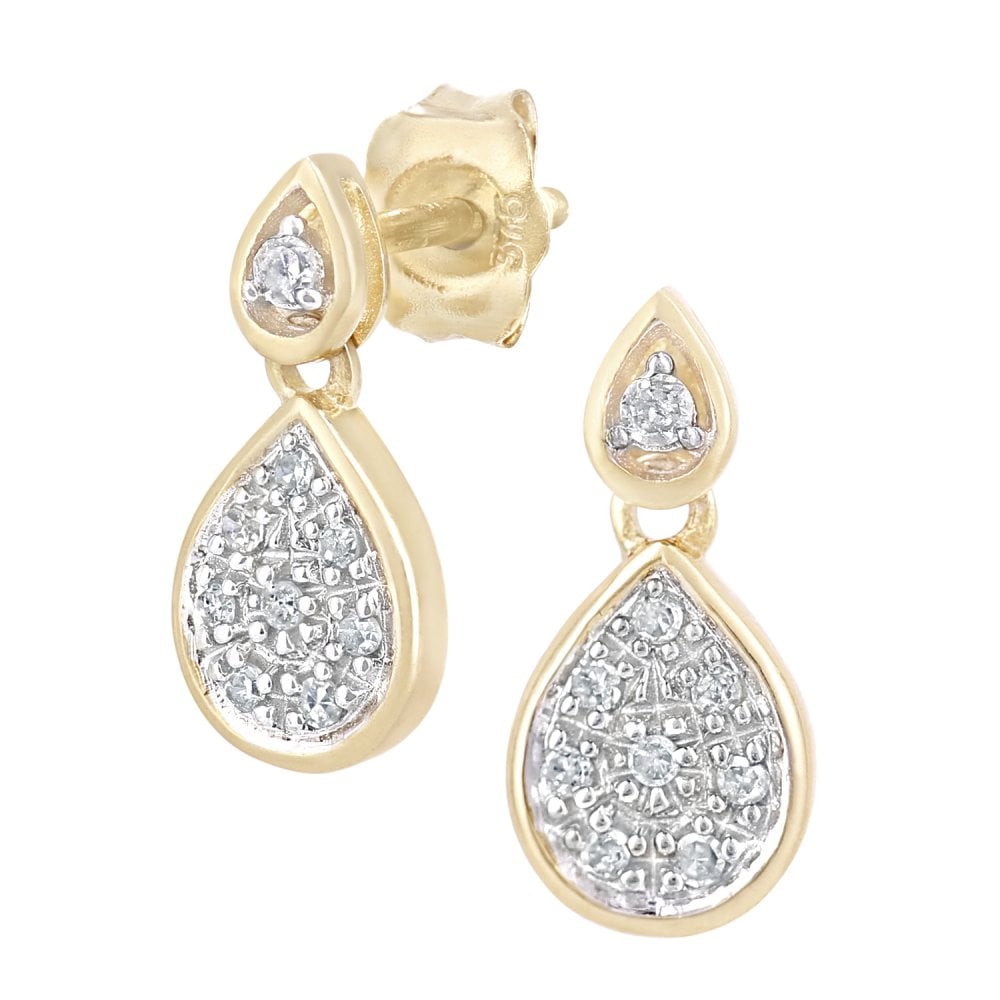 SPARKLD 9ct Yellow Gold 0.08ct Diamond Halo Drop Earrings