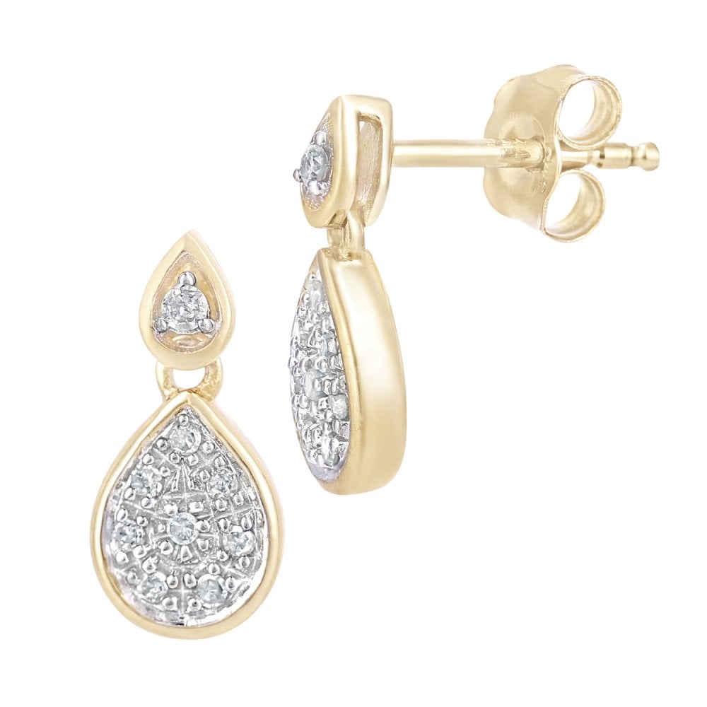 SPARKLD 9ct Yellow Gold 0.08ct Diamond Halo Drop Earrings