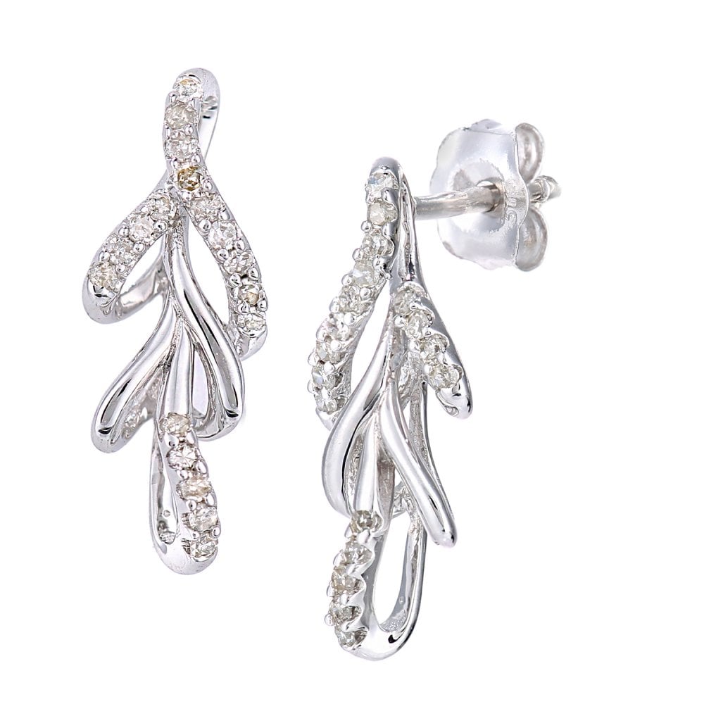 SPARKLD 9ct White Gold 0.15ct Diamond Leaf Drop Earrings