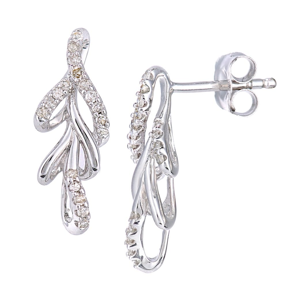 SPARKLD 9ct White Gold 0.15ct Diamond Leaf Drop Earrings