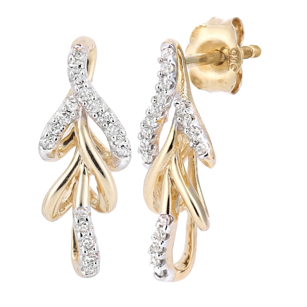 SPARKLD 9ct Yellow Gold 0.15ct Diamond Leaf Drop Earrings