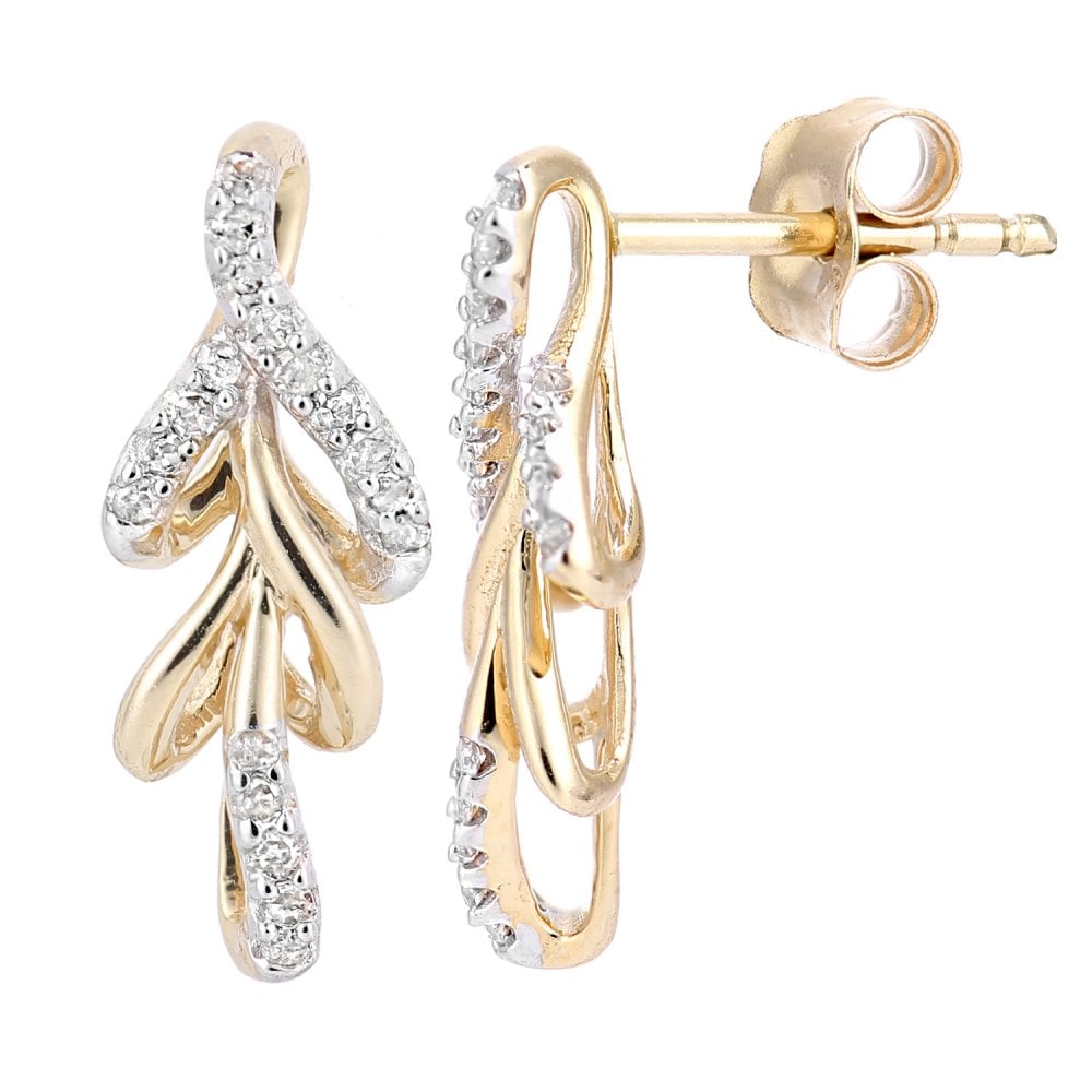 SPARKLD 9ct Yellow Gold 0.15ct Diamond Leaf Drop Earrings