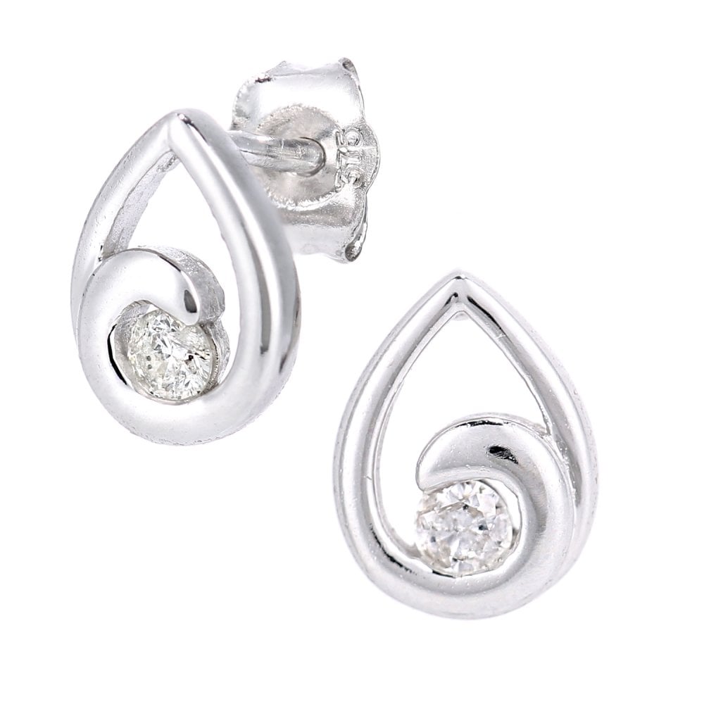 SPARKLD 9ct White Gold 0.10ct Diamond Teardrop Halo Stud Earrings